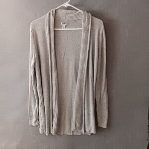 Old Navy Cardigan Sweater Open Front Ribbed Knit Large Gray Soft Layering